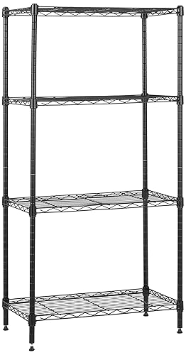 Amazon Basics 4-Shelf Steel Wire Rack, 13.4 D x 23.2 W x 48 H in, Black | Sturdy, Adjustable, Easy Assembly, Storage