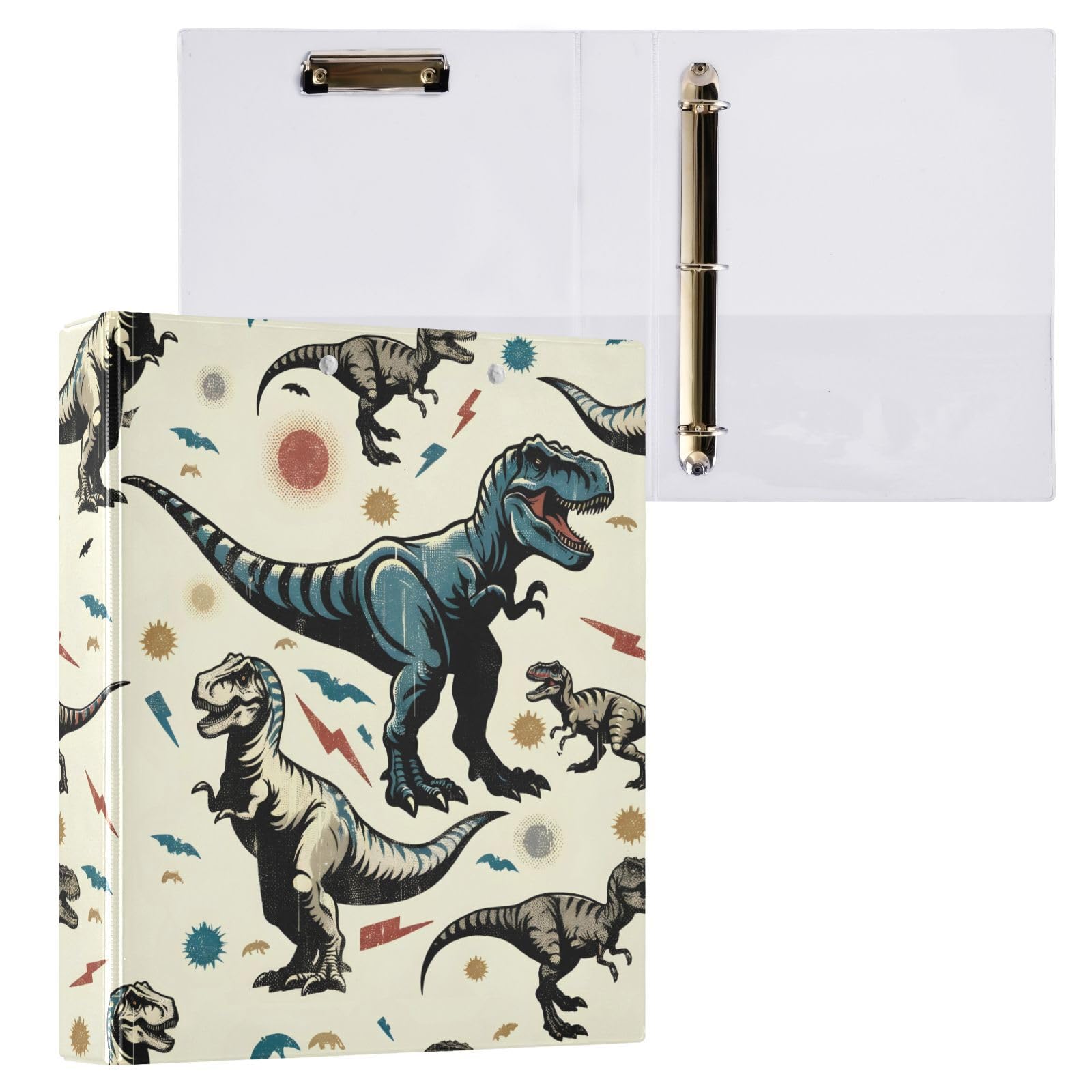 JIPONI Raccoglitore a 3 anelli con dinosauri Rex da 2,5 cm, per uomini, donne, studenti, grazioso organizer per documenti per ufficio e scuola, 1 pezzo