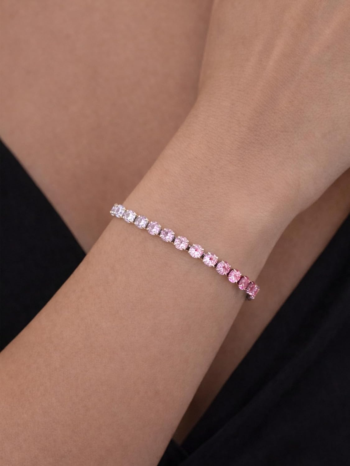 Graduated Tennis Bracelet for Women, Round Cut 4mm Cubic Zirconia Bracelet, Dainty Jewelry Gift for Her