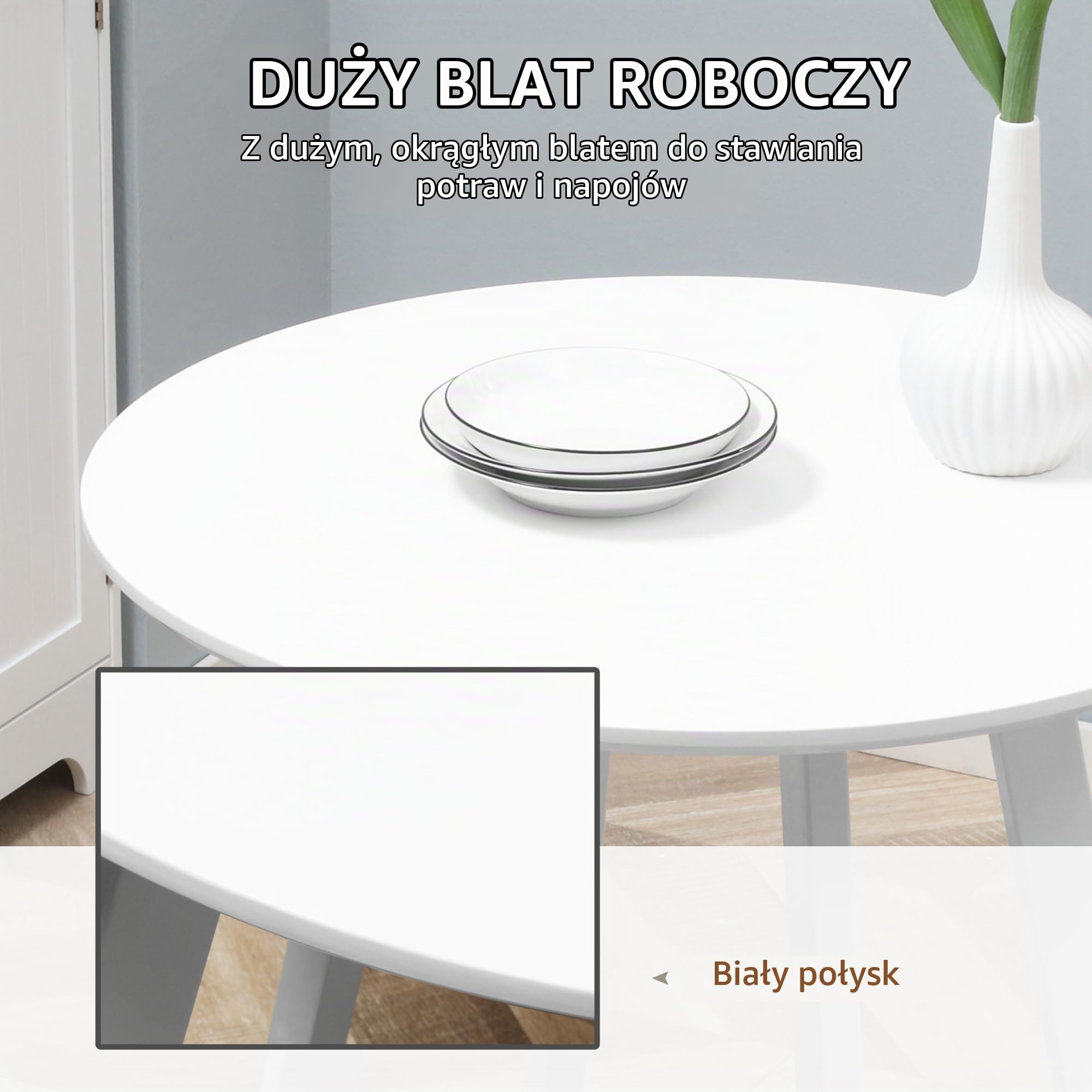 HOMCOM Stół jadalniany okrągły 72x72 cm dla 2 osób Biały