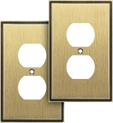 Henne Bery Soft Modern Decorative Wall Plate Switch Plate Outlet Cover (Single Duplex 2PK, Antique Brass)
