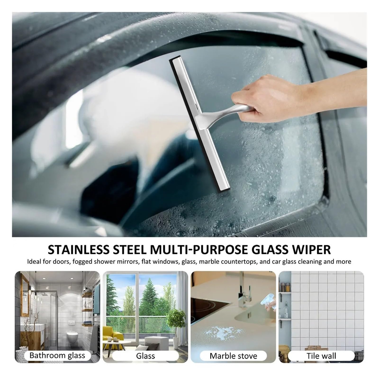 Limpiador de Ducha de Acero Inoxidable con Ventosa, Limpiador de vidrios for Ventanas, Herramienta de Limpieza Multiusos for baño, Cocina y Coche. para Ventana, Espejo
