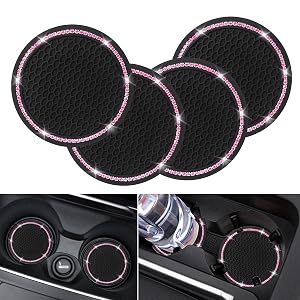4 Pack Car Coasters Universal Vehicle Bling Car Coaster Cute Rhinestone Coaster for Cup Holders Interior Accessories 2