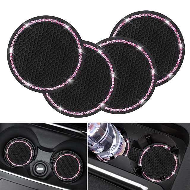 4 Pack Car Coasters Universal Vehicle Bling Car Coaster Cute Rhinestone Coaster for Cup Holders Interior Accessories 2