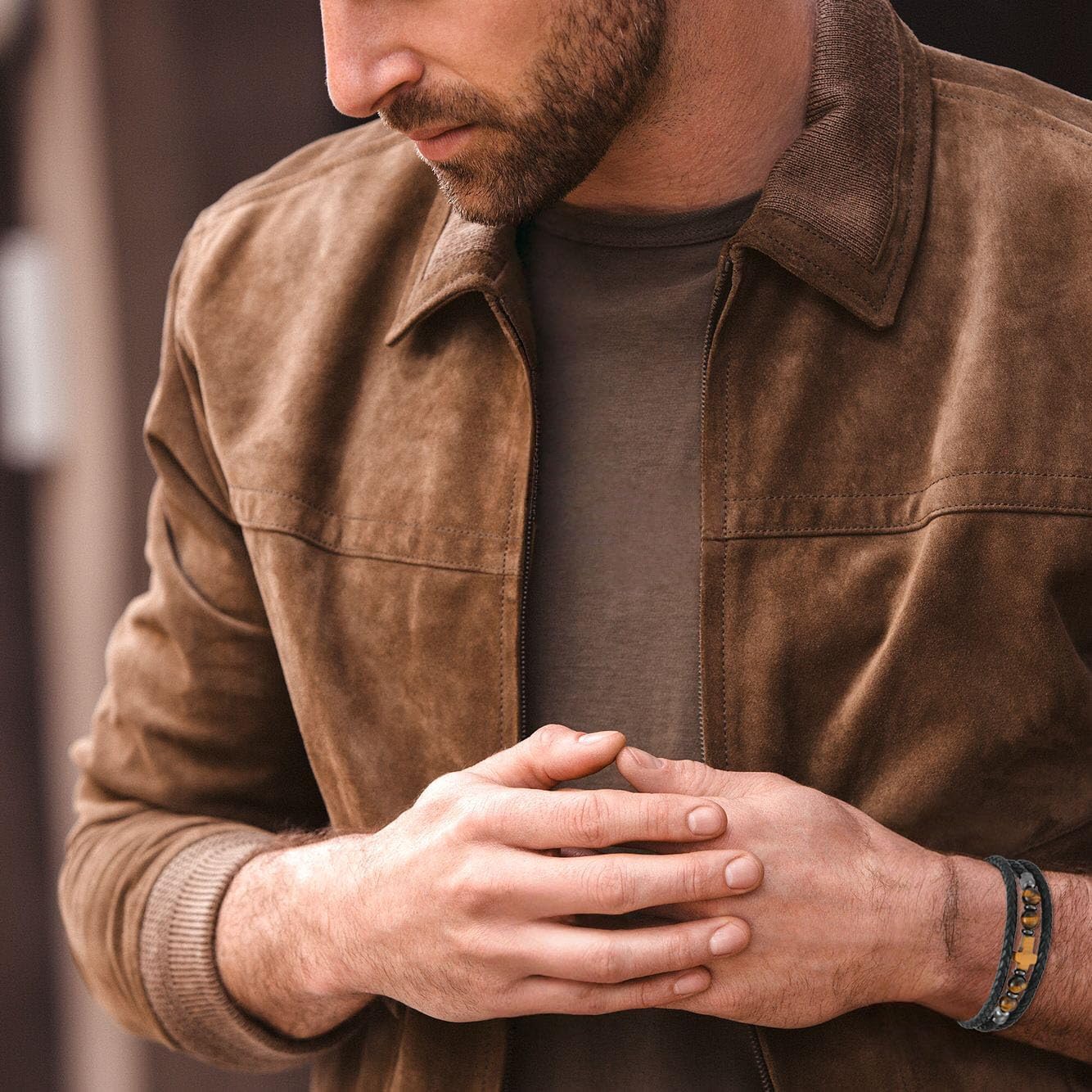 Mens Leather Cross Bracelet Natural Tiger Eye/Turquoise/Black Onyx Stone Beads Multi-Layer Braided Religious Cuff Bracelets for Men Stainless Steel with Buckle Size(8.26"/9.05") - Image 3