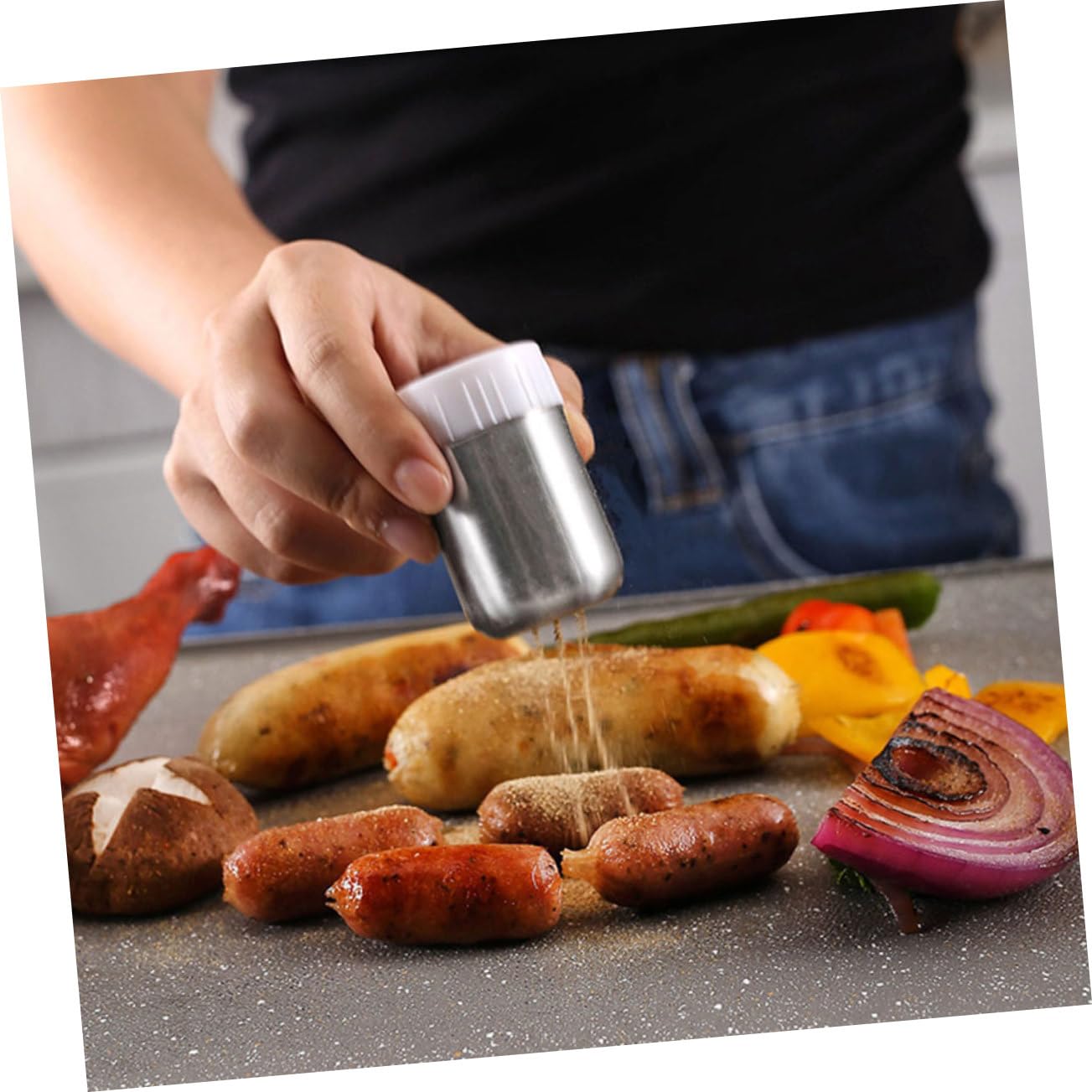 Set di Strumenti per Barbecue in Acciaio Inossidabile Legno e Silicone, Kit Grigliare Esterno per Carne e Verdure, Accessori per Bbq da Campeggio