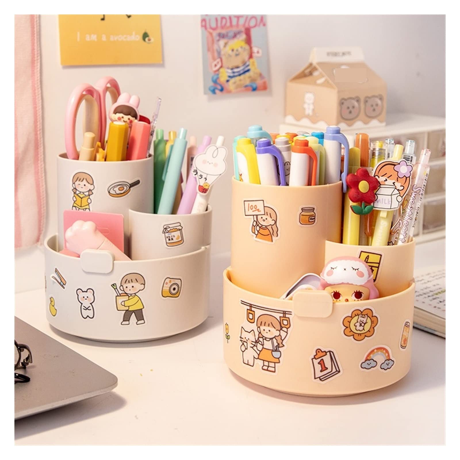 Stifteköcher Stiftbecher Kawaii Kunststoff Multifunktionaler Desktop-Organizer Stifthalter Telefonständer Halter Rotierender Stifthalter Schule Schreibwaren Stifteköcher Schreibtisch ( Color : Tea Whi
