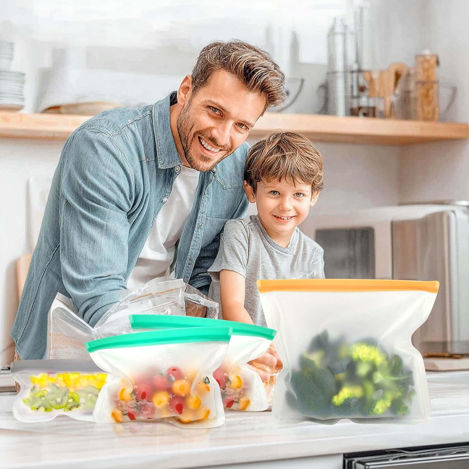 28 Pack Reusable Freezer Bags Food Storage Bags, BPA Free Reusable Bags, Food Storage Containers for Meal Prep Containers, Salad Fruit,Vegetables, Dishwasher Safe, 8 Gallon 10 Sandwich 10 Snack image 3