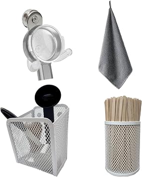 4-in-1 Coffee Bar Accessories Set, Magnetic Portafilter Holder, Barista Towel, and 2 Pcs Magnetic Coffee Storage Basket, Countertop Coffee Organizer for Breville & Ninja Luxe Cafe Machine