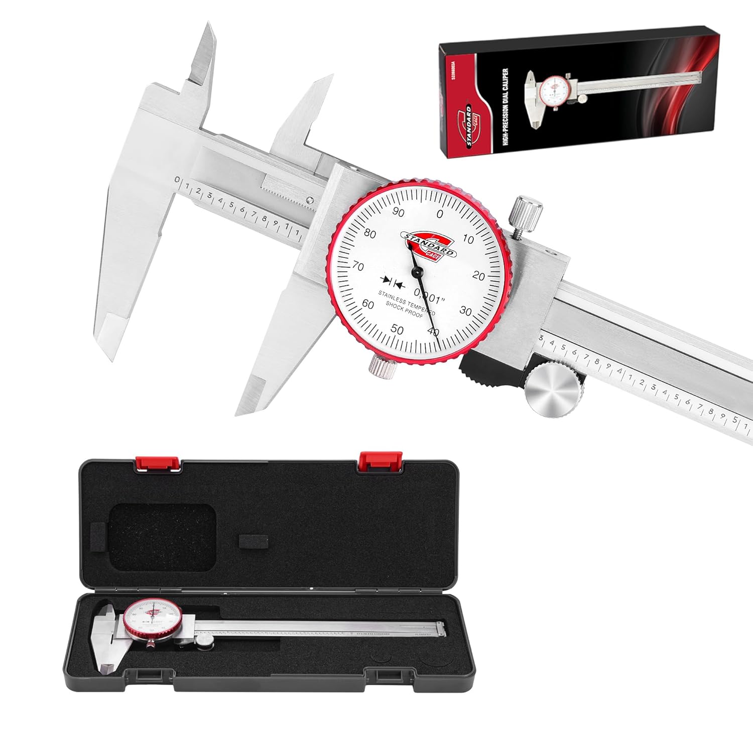Standard Gage 0-6" SAE Dial Caliper ±0.001" Accuracy - Stainless Steel Precision Tool for 4-Way Measurements