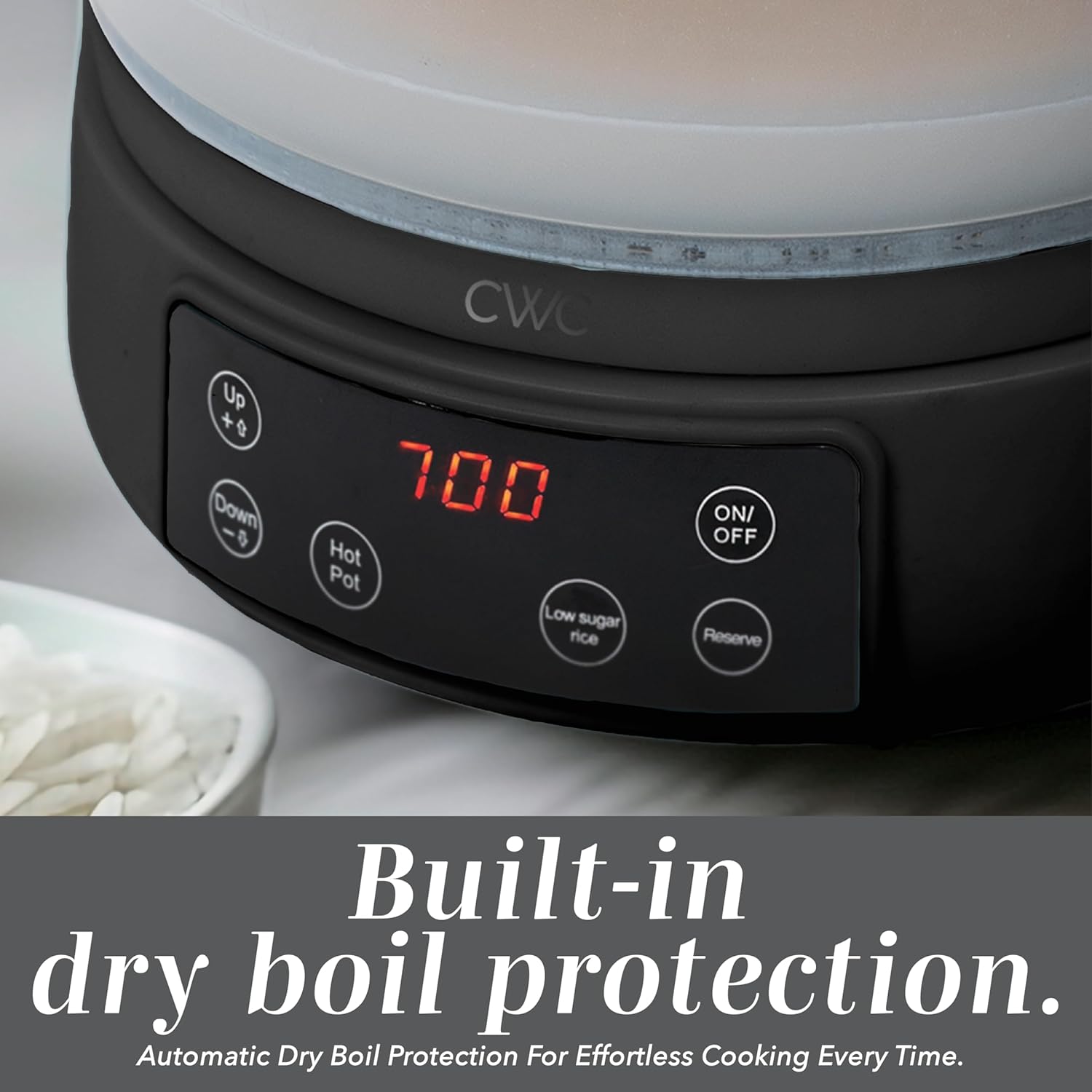 COOK WITH COLOR 3L Glass Mini Low Carb Rice Cooker – Holds 2 Cups Raw/Makes 6 Cups Cooked with Auto Lift Filter Basket, Hotpot & Steamer for Rice, Grains, Digital Panel with Keep Warm, Black