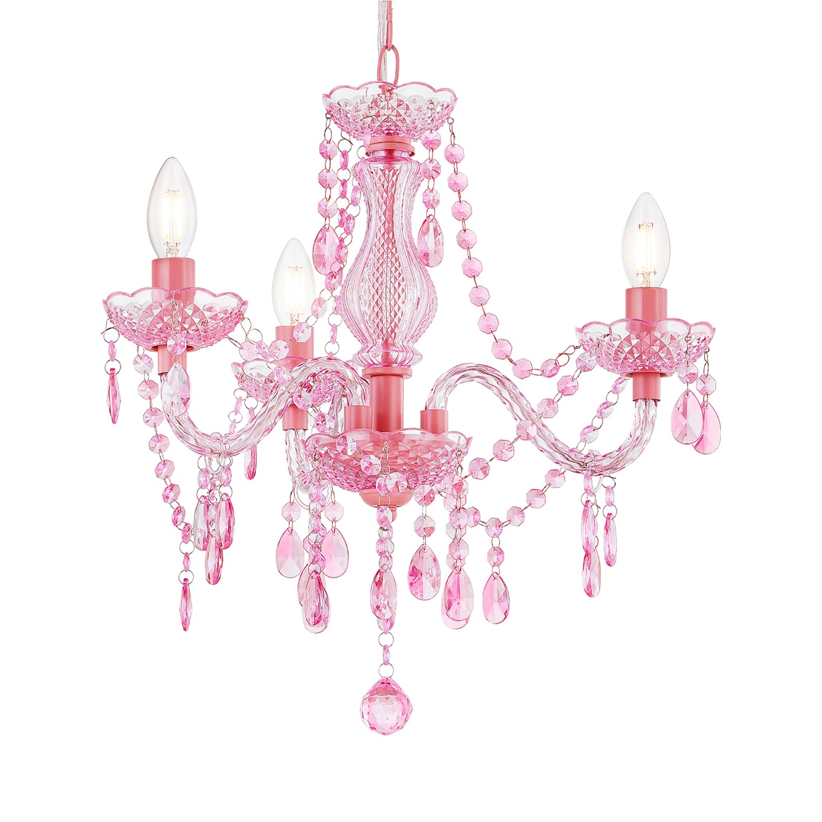 GyroVu Chandelier for Living Room,3 Light Mini Acrylic Pendant Light with Adjustable Chain,Pink Ceiling Light for Dining Room,Living Room,Bedroom
