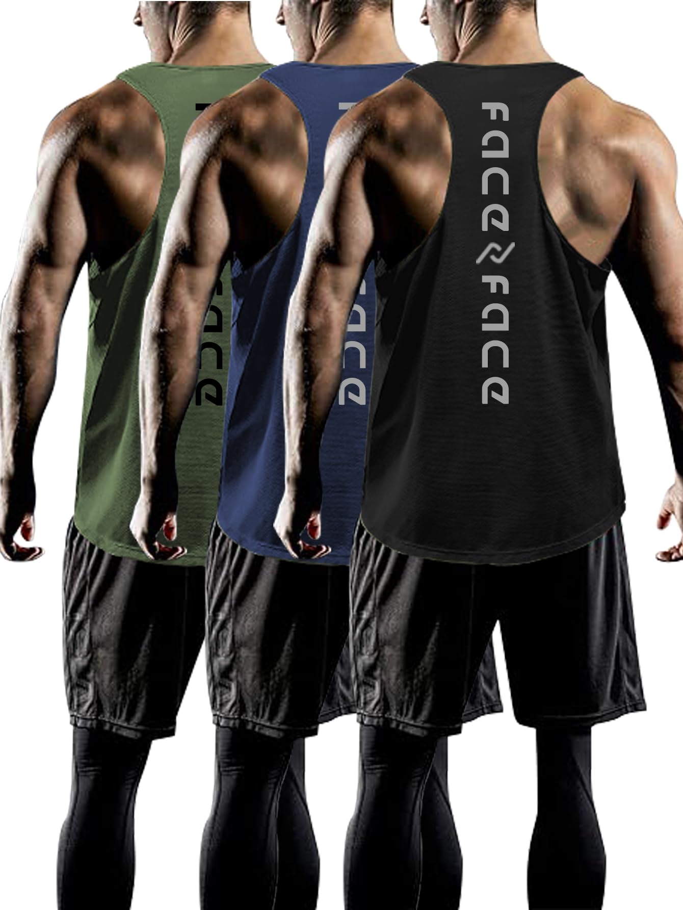 Tank Tops Men Y-Back Muscle 3 Pack Dry Fit Sleeveless Workout Tank Tops for Men Mesh Material Running Gym