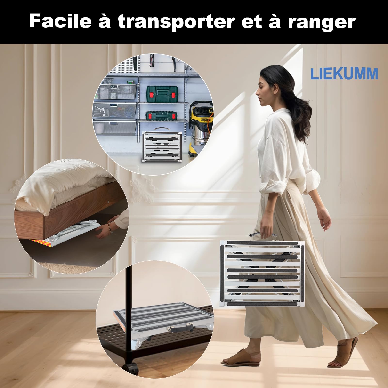 LIEKUMM Marche Pied Pliable, 48 x 37 cm Plate Forme en Aluminium Surface en antidérapante, Capacité 450 kg Marchepied pour la Cuisine, Camping Car, SUV, RV