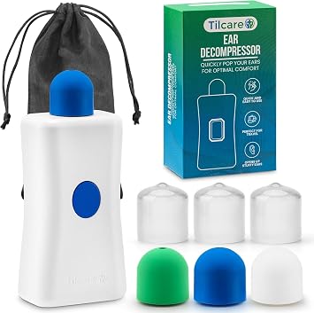 Ear Pressure Relief Device by Tilcare - Equalizing Ear Popping for Flying, Swimming, Diving, Cold and Allergy Discomfort - with a Portable Protective Pouch and 3 Tips