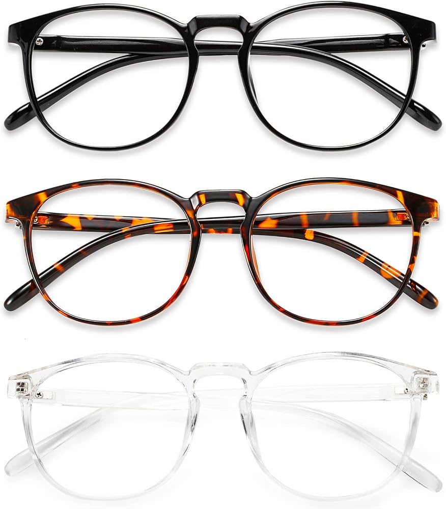 Retro Round Blue Light Glasses, 3 Pack