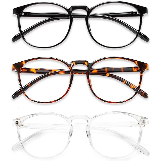 Przene 3 Pack Blue Light Blocking Glasses Women Men Retro Round Computer Glasses Anti Eye Strain UV Glare