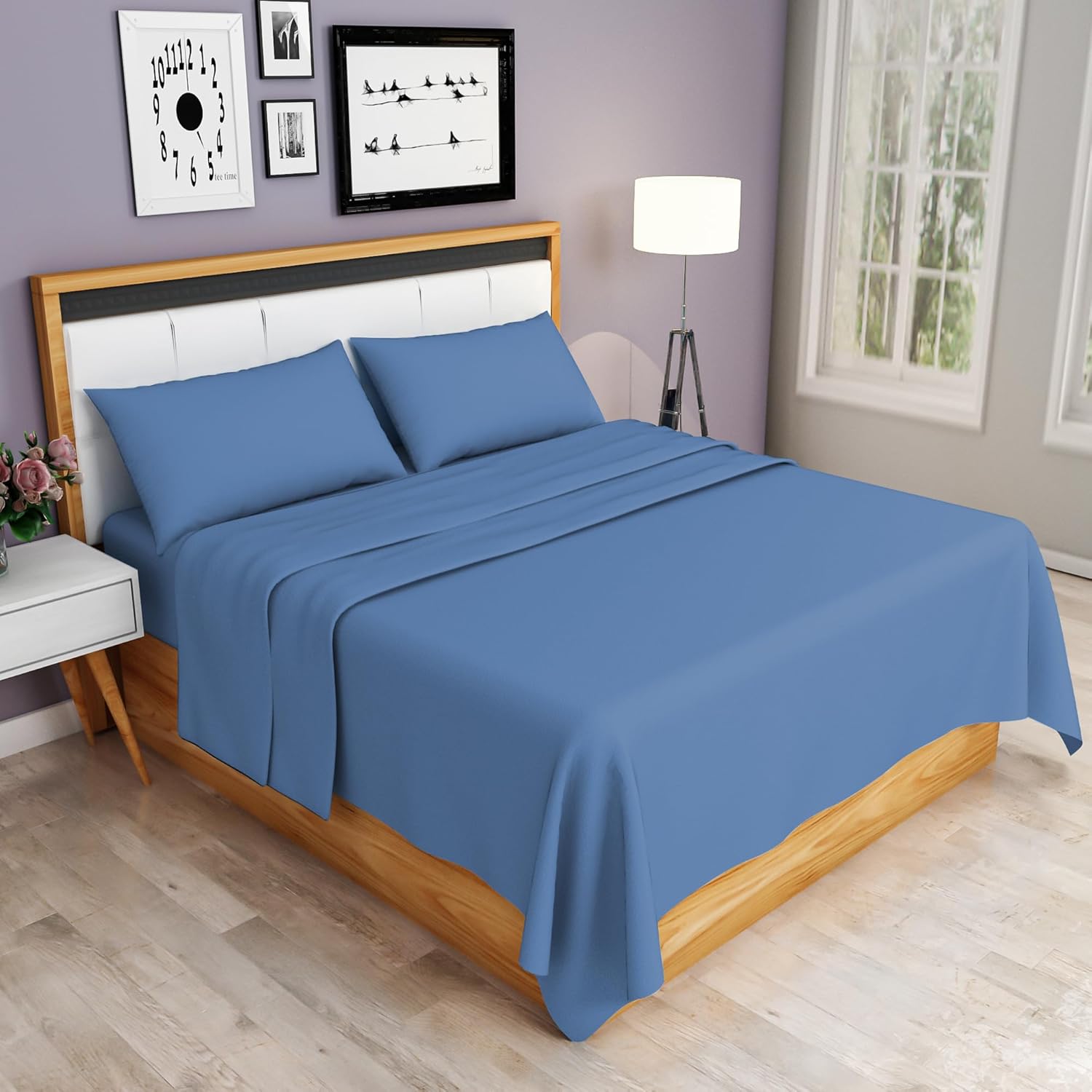 byrewood Mid Blue Single 3 Pieces Sheet Set (Flat Sheet + Fitted Sheet