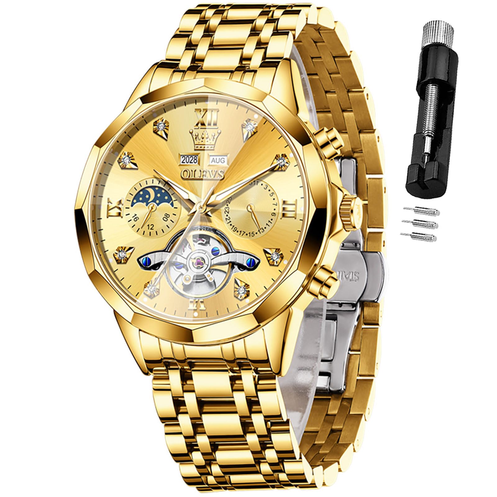 OLEVS Watch Men Mechanical Luxury Classic Fashion Dress Mens Watches Waterproof Stainless Steel Self Winding Watches for Men