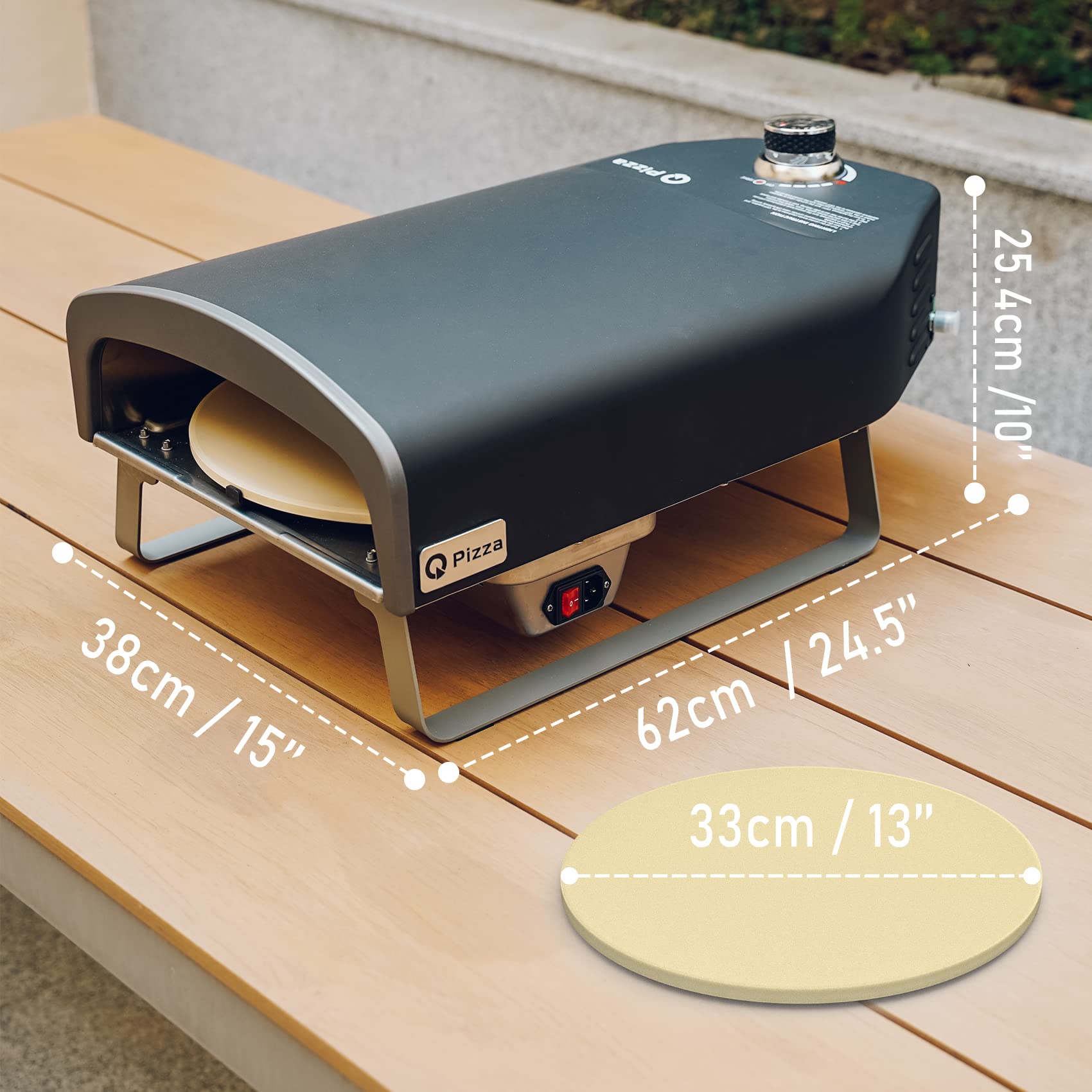Forno Pizza A Gas Q Pizza - Portatile Con Pietra 33cm, Rotazione Automatica | Per Esterni, Giardino, Balcone - Foto 9