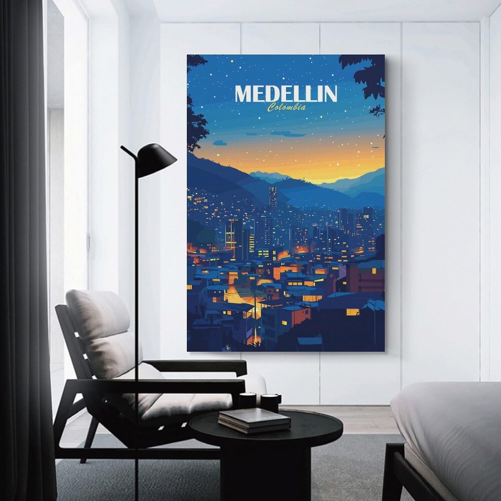 Junmoney Medellin Colombia Cityscape at Night Decorative Wall Artwork 20x30inch(50x75cm), for Home Lounge, Bedroom Or Reading Nook, Modern Wall Decor for Cosy Interiors