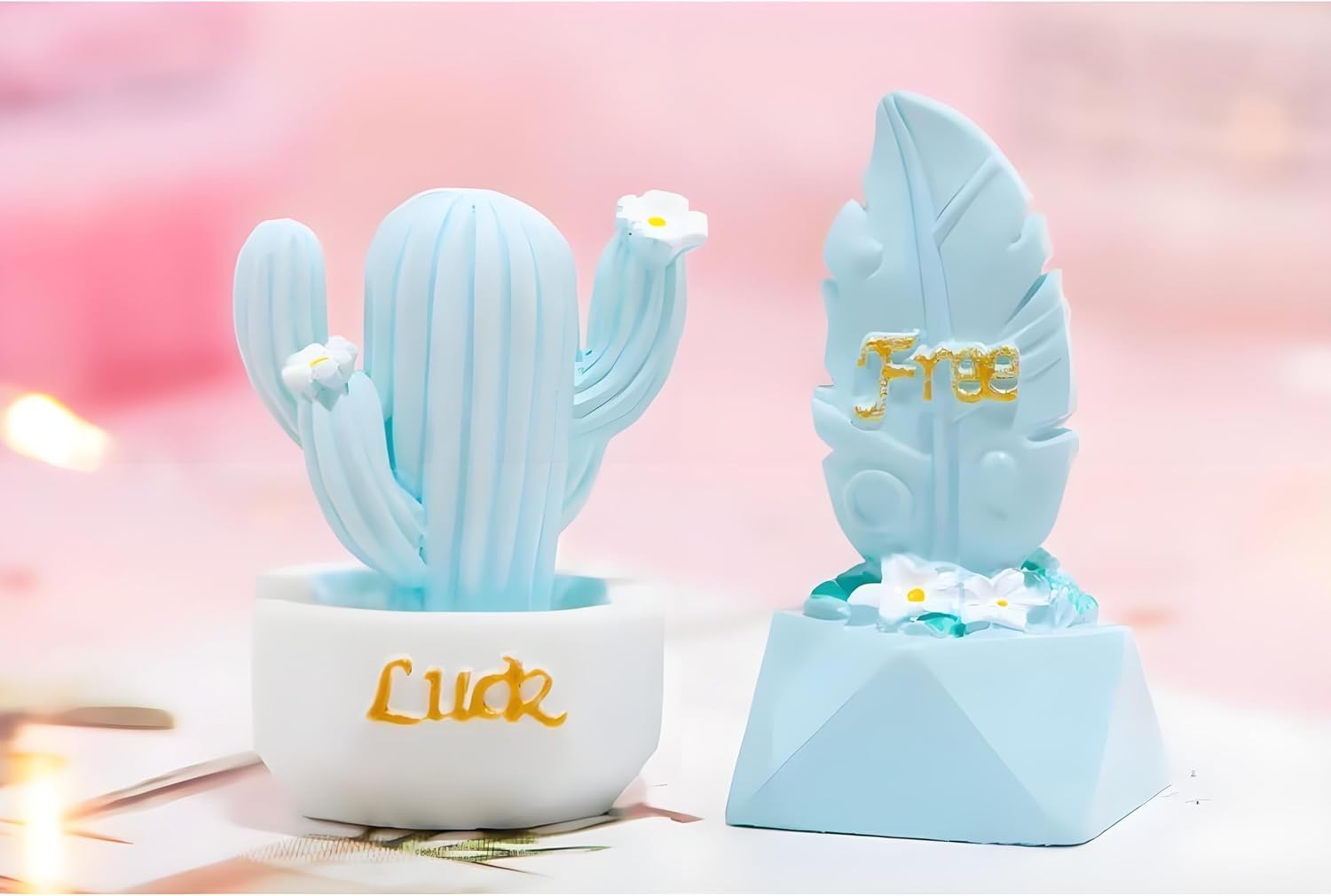 5Pcs Mini Resin Cactus Figurines – Cute Micro Landscape Ornaments for Garden, Living Room, Office, Automotive Interior Decoration, DIY Desktop Decor,Fun Collectible Home & Party Decoration（Light Blue） image 5
