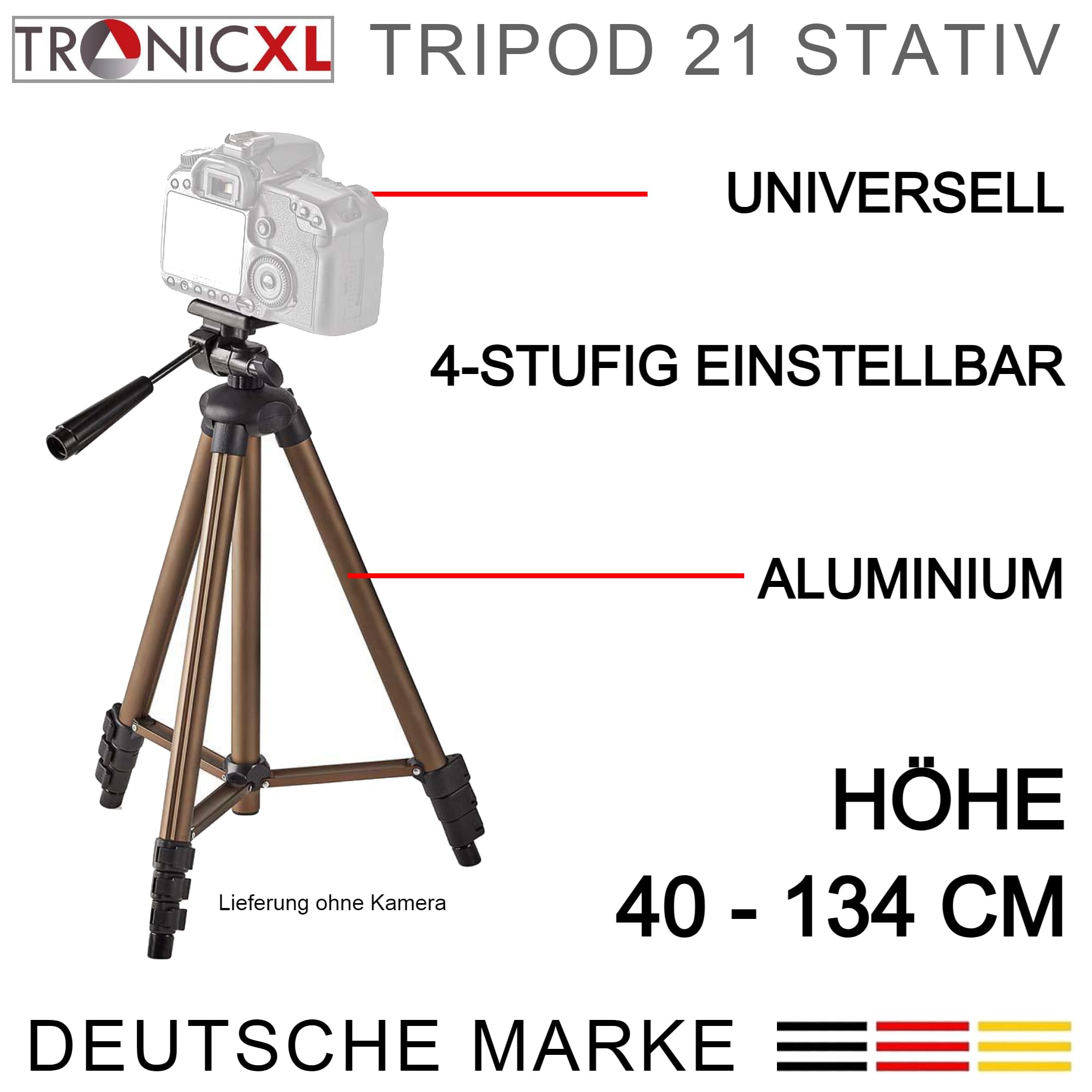 TronicXL Treppiede universale per fotocamera a 360°, in alluminio, 130 cm, compatibile con Canon EOS Nikon Samsung Canyon Rollei Sony Slider Lumix G fotocamera