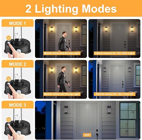 Miniatura 2 de btfarm Luces solares para valla al aire libre, sensor de movimiento, luces para exteriores, impermeables, retro de vidrio de metal, iluminación LED