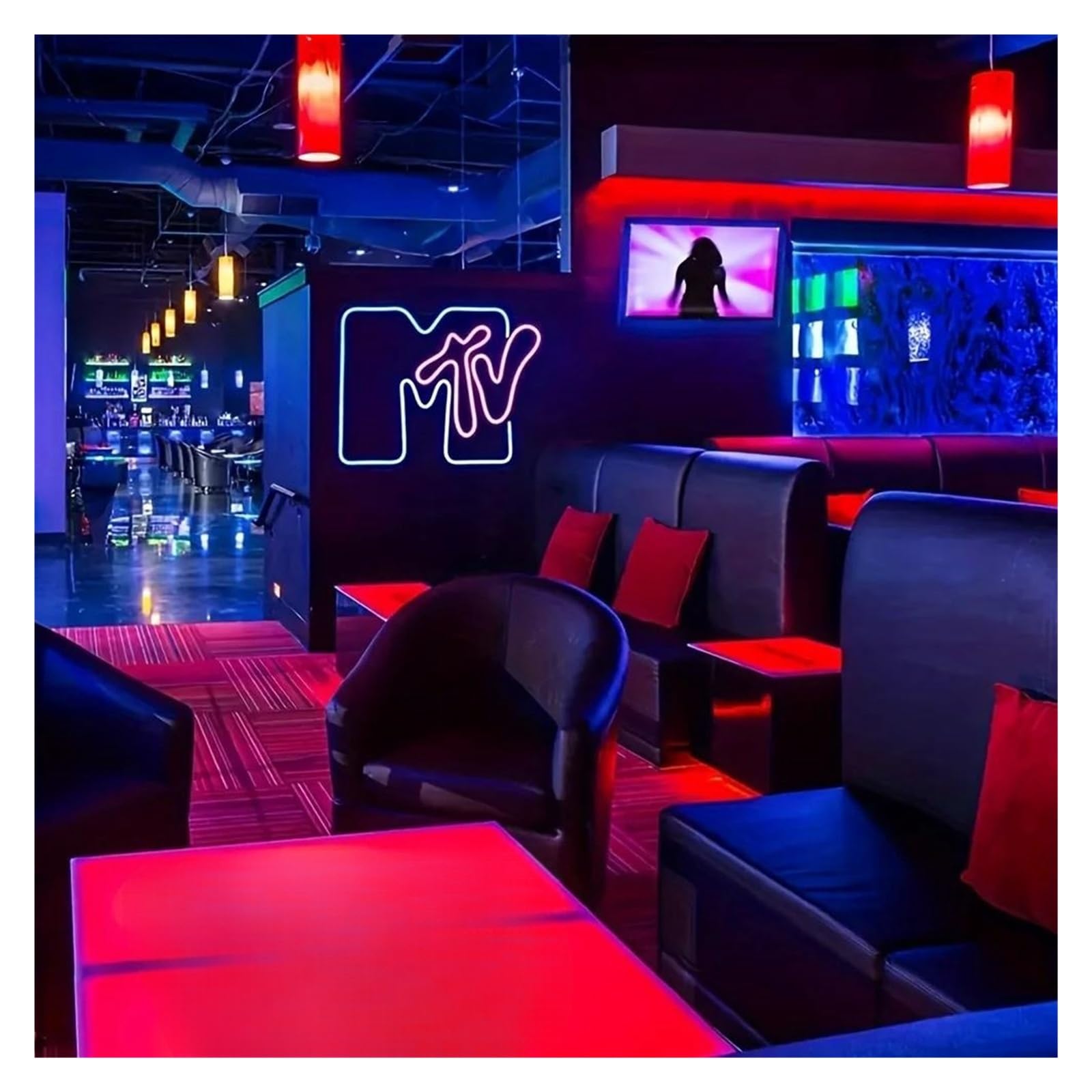 Insegna al Neon 1 Pz MTV Neon Sign Wall Hanging Light, Alimentato Tramite USB, Decorazione Televisiva Musicale Per Camera Da Letto, Bar, Ristorante 24cmх30cm