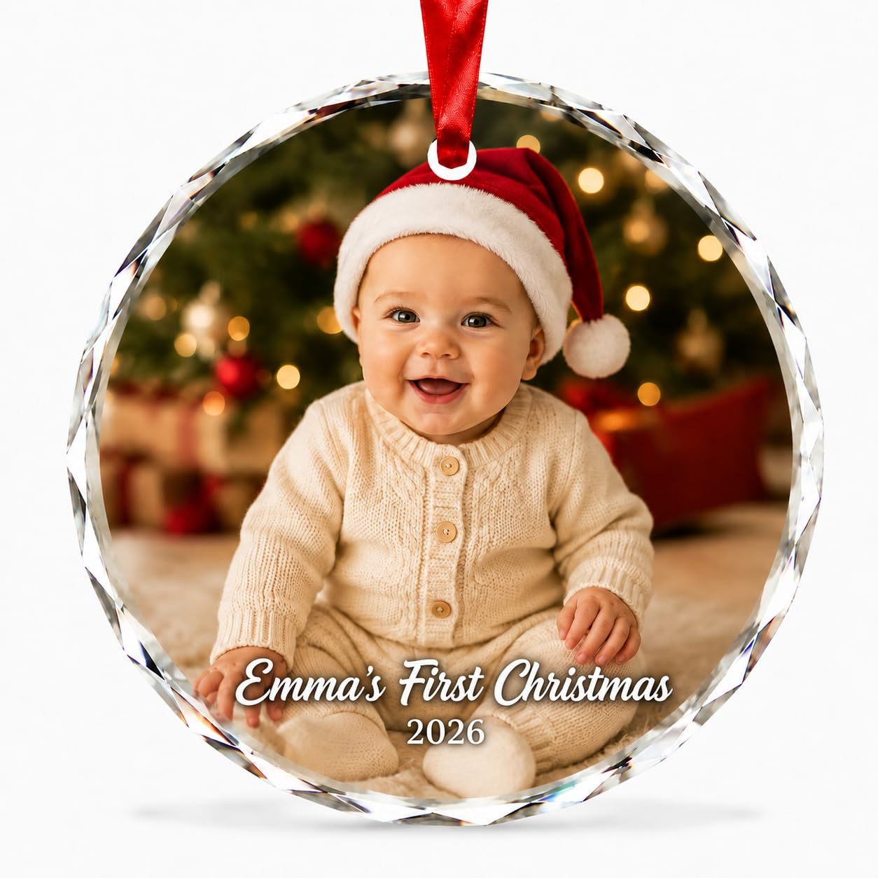 Bemaystar Baby's First Christmas Bauble, Personalised Photo Crystal Bauble โ image 1