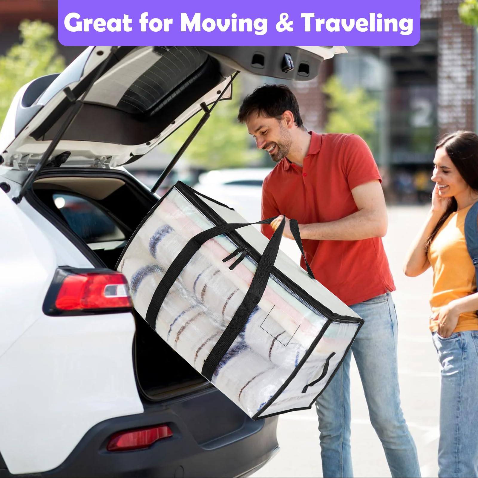 4 Piezas 90L Grande Bolsas Mudanza, Resistentes Bolsas Almacenaje Ropa con Correas Cremalleras y Asas, Alternativa a las Cajas de Mudanza, Impermeable Storage Bags para Guardar y Embalar