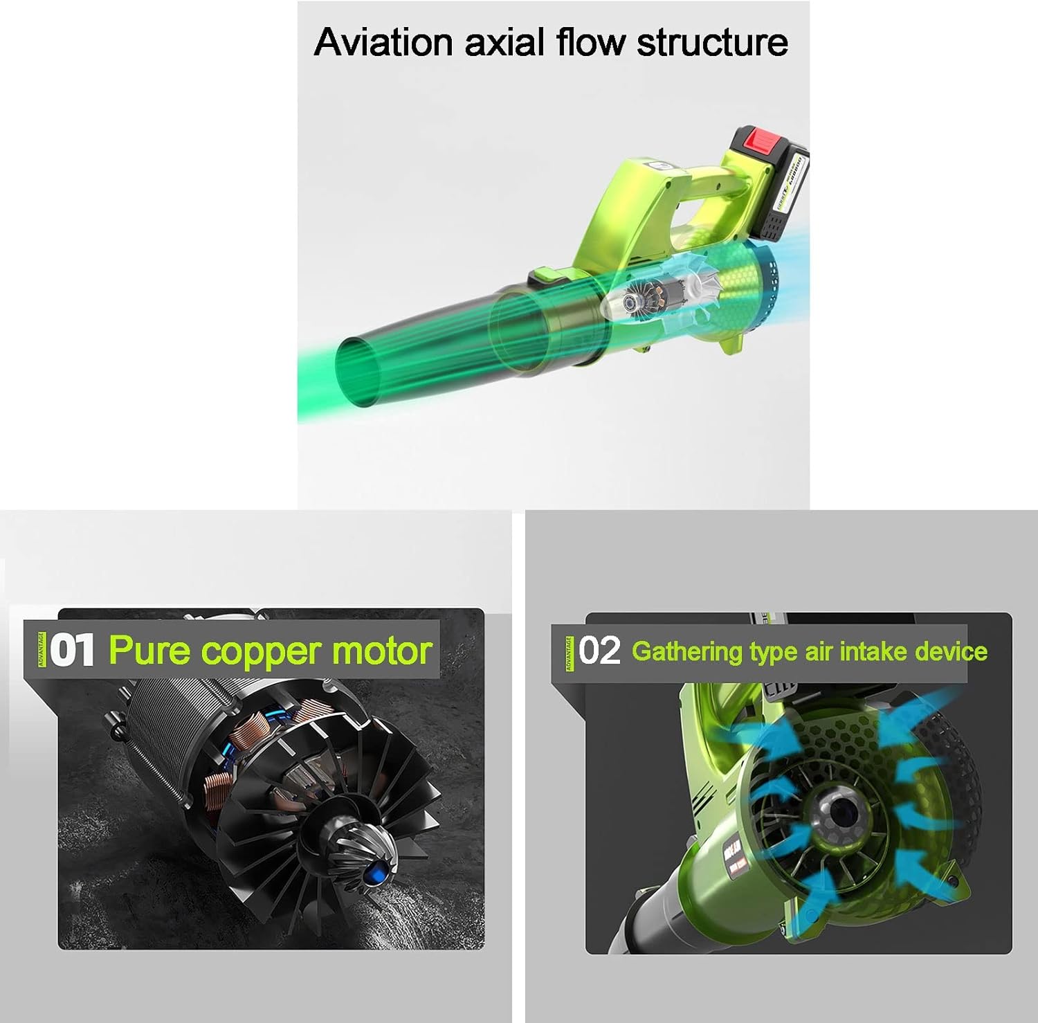 12v/24v Battery Type Leaf Blower Handheld Leaf Blower Blower Garden Cleaning Machine-Fallen Leaves, Snow, Dust Removal (Green) (Color : 12v 3000w) (24v 3800w)