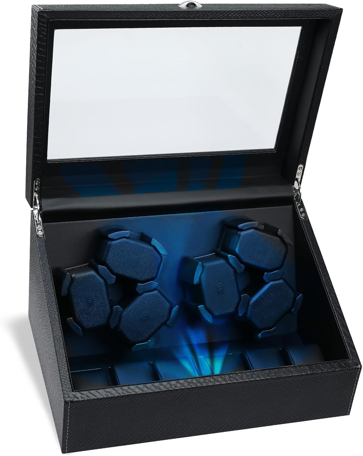 Watch Winder for Automatic Watches, Automatic Watches with Watches Storages, Automatic Watch Winder with Blue Backlight and Foam Pad, 4 Rotation Modes Rotating Watch Box