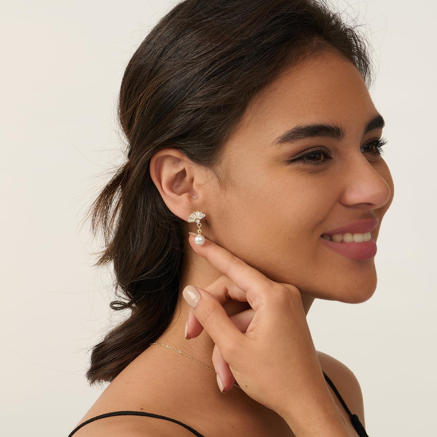 Pearl Earrings: 14k Gold/White Gold/Rose Gold Plated Cubic Zirconia Accented Pearl Drop Dangle Wedding Engagement Earrings For Women Bridal Bridesmaid - Image 3