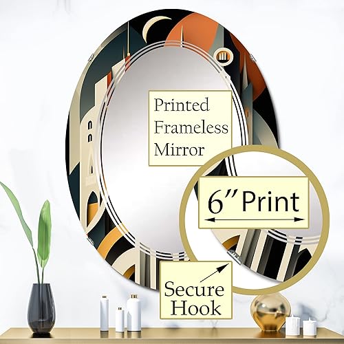 Miniatura 3 de DesignQ Fantasy Cityscape III - Espejo de tocador, espejos de baño, espejos de pared para sala de estar, dormitorio, espejo ovalado, grande, 20 x 30