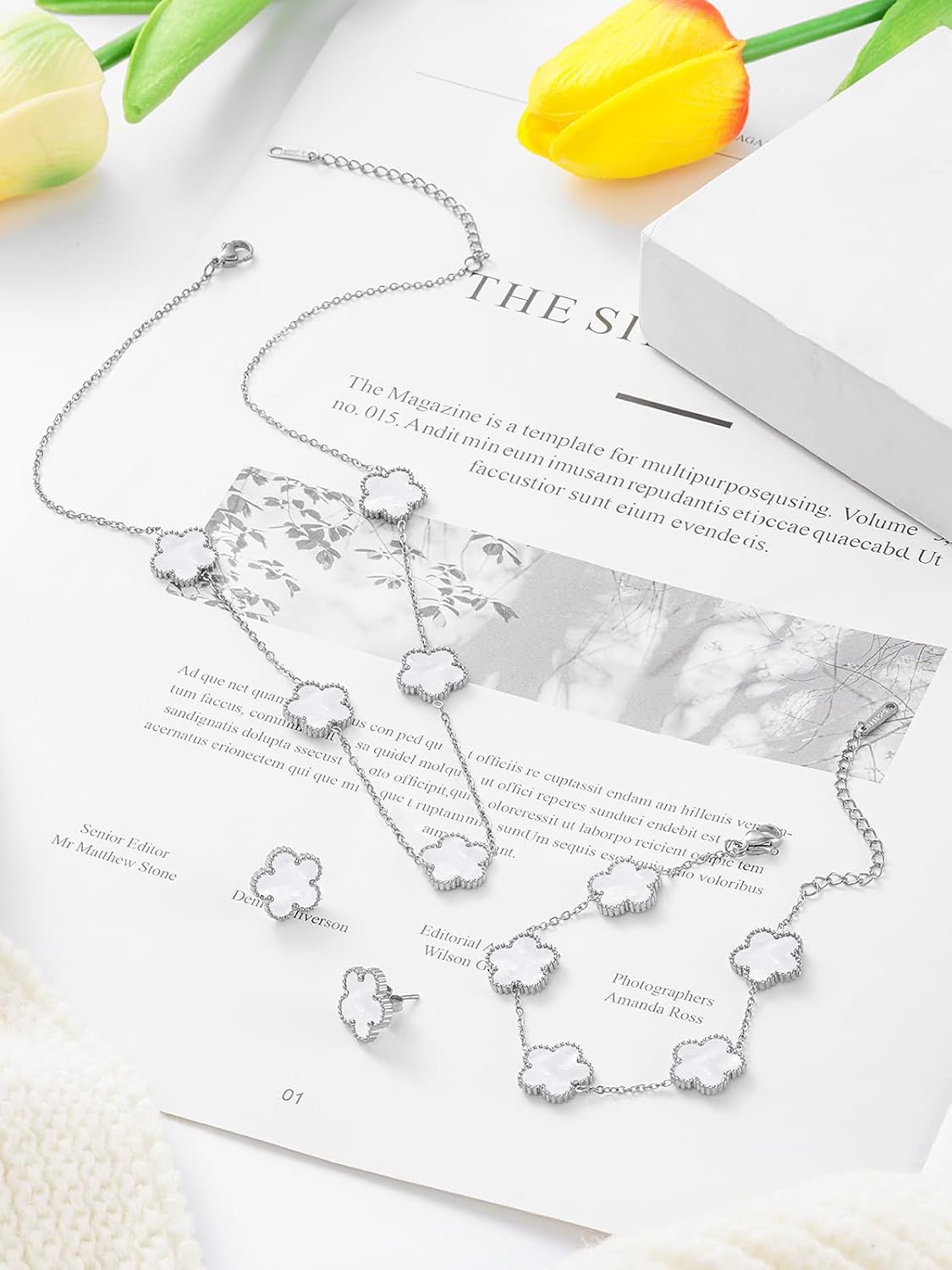 Five Leaf Clover Necklace Bracelet and Stud Set for Women Lucky Flower Gold Plated Jewelry - Image 5