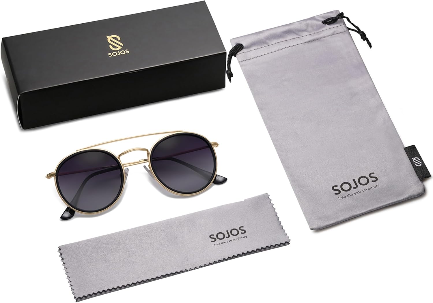 SOJOS Retro Vintage Round Polarized Sunglasses for Women Men Small Double Bridge Circle Sunnies SJ1104 - Image 5