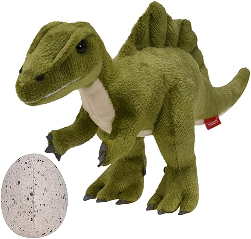 Wilomis Animal de peluche de dinosaurio bebé, dinosaurio de peluche, dinosaurio verde, pequeño espinosaurio con huevo, dinosaurios de peluche suaves
