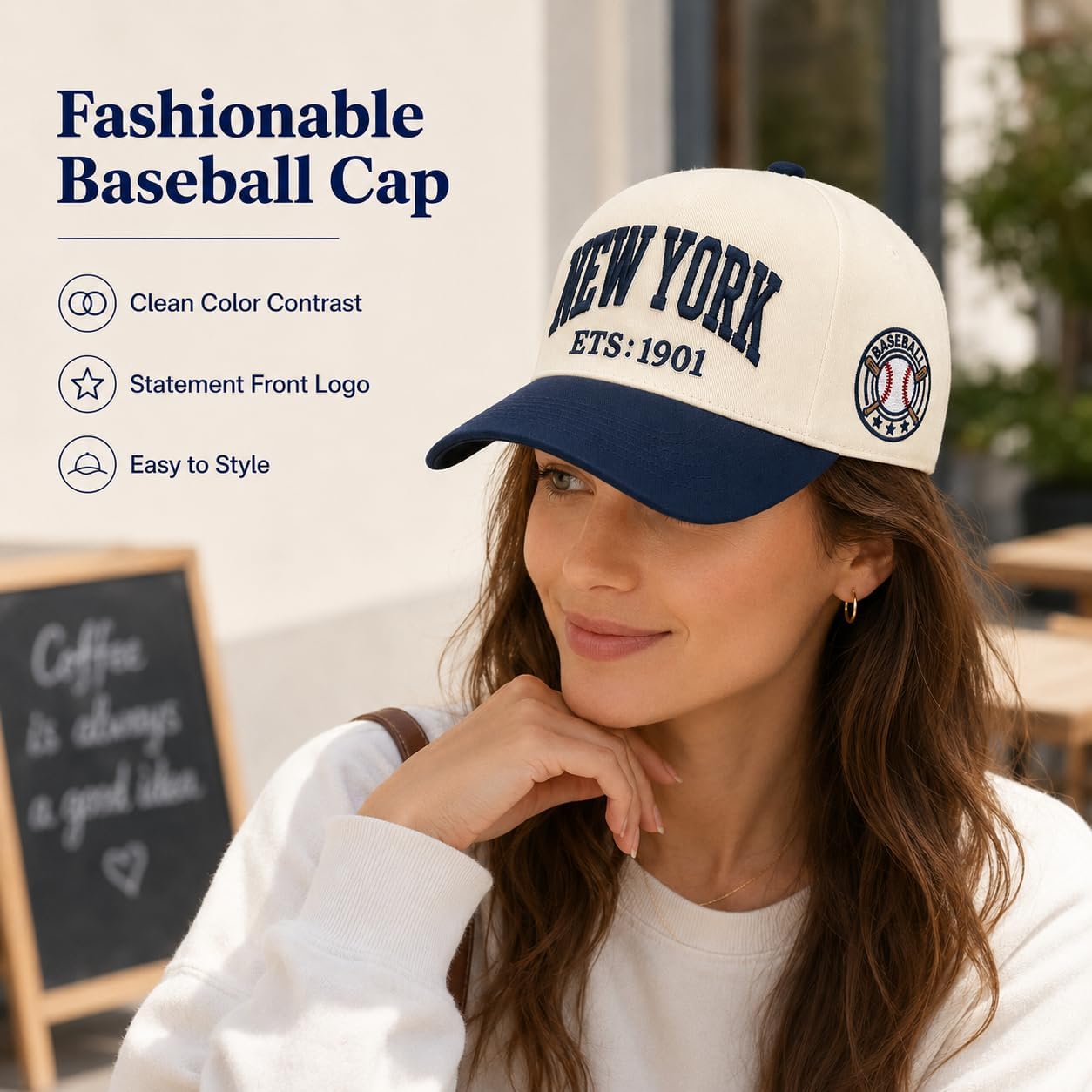 Baseball Hat for Women Men, Two-Tone Baseball Cap, Adjustable City Embroidered Cap image 3