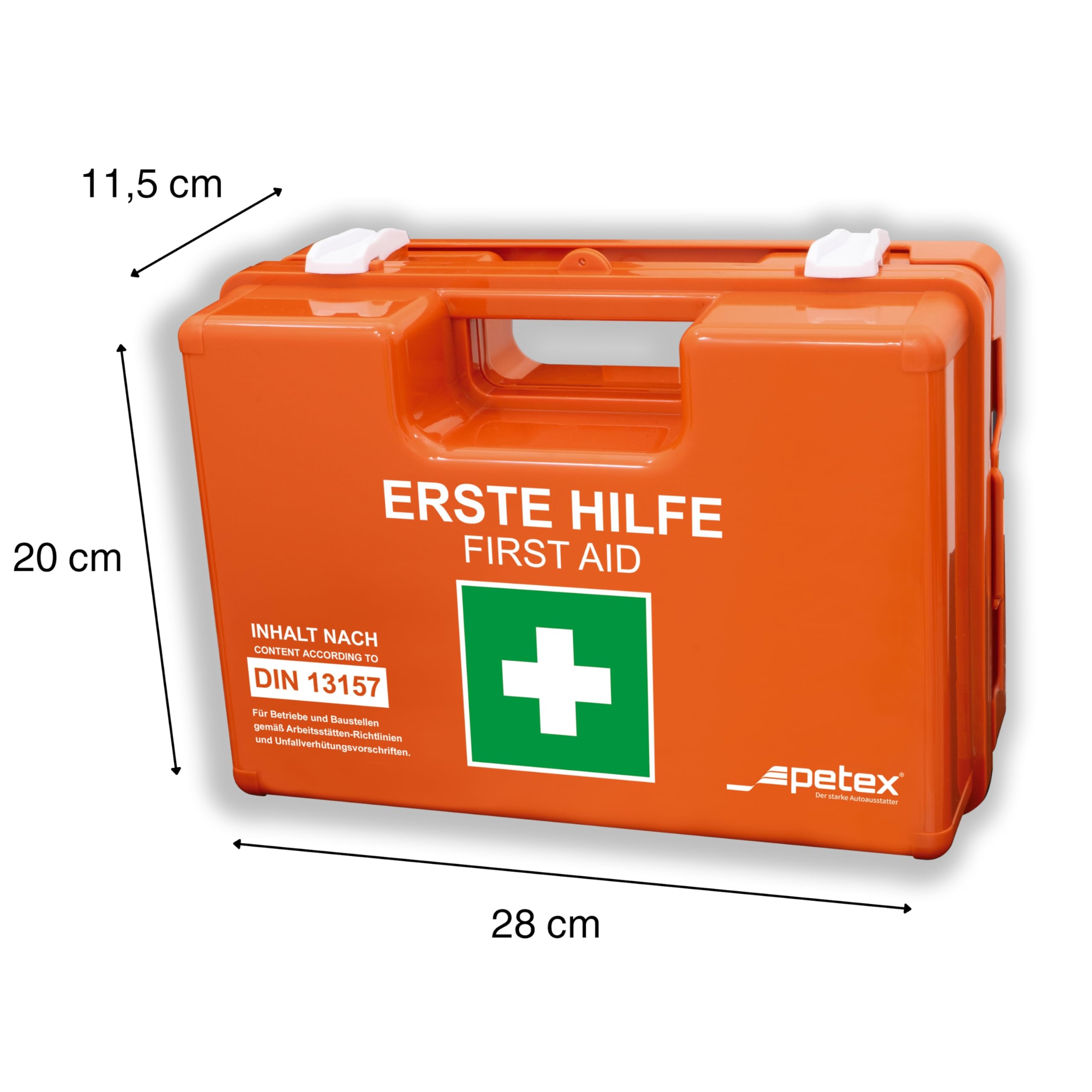 PETEX Betriebsverbandkasten DIN 13157 Profi, mit Wandhalterung, orange