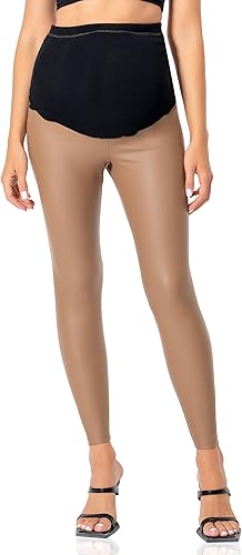Miniatura 2 de V VOCNI Leggings de maternidad de piel sintética para mujer, pantalones elásticos sobre el vientre