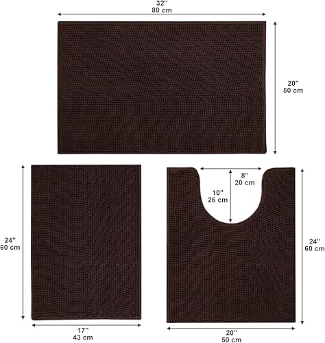 Miniatura 3 de Urvoix Juego de alfombras de baño, 3 piezas ultrasuaves antideslizantes, alfombras de baño absorbentes de felpilla para baño, bañera y ducha (marrón)