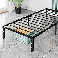 Sweetcrispy Twin Size Metal Platform Bed Frame with Underbed Storage, No Box Spring Needed, 660 lbs Capacity, 14" Heavy Duty Steel Slats