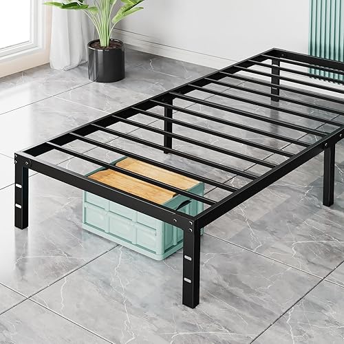 Sweetcrispy Twin Bed Frame - Heavy Duty Metal Platform Bed Frames Twin Size with Storage Space Under Frame, No Box Spring Needed, 14 Inches, Sturdy