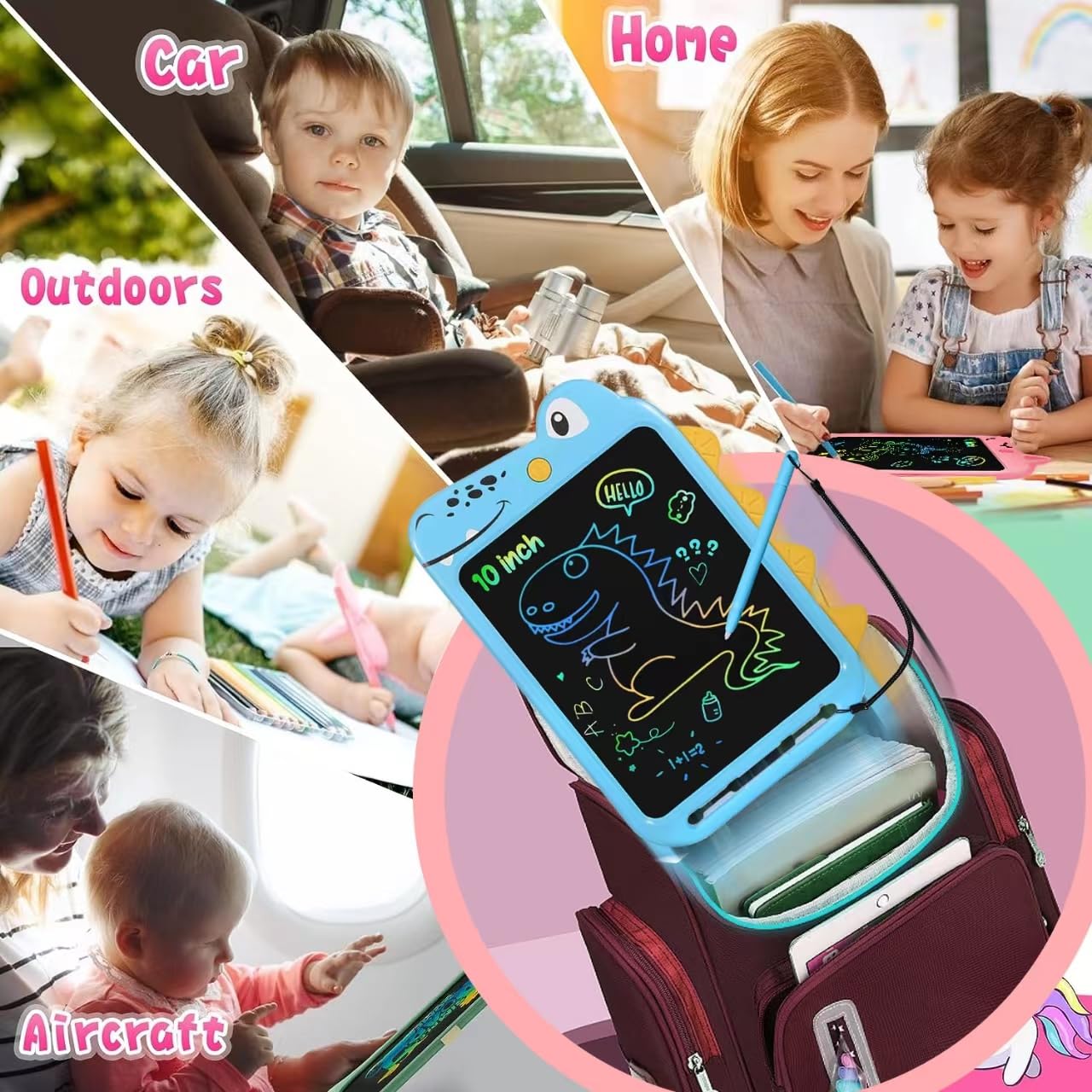 Tavoletta Grafica LCD 10 Pollici Lavagna per Bambini Cancellabile Giocattolo Regalo Compleanno Ragazzi Dinosauro