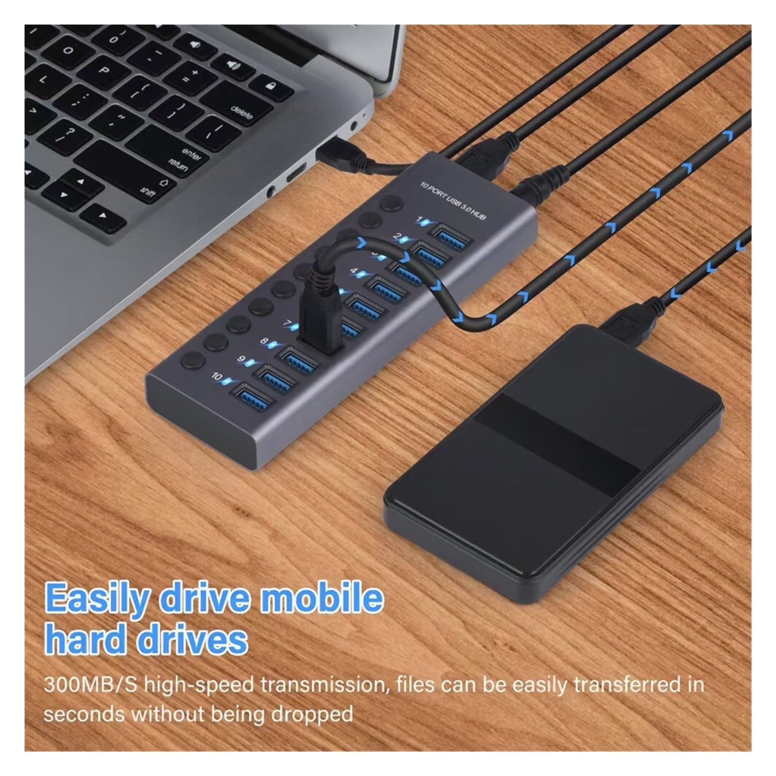 Przełącznik Gniazda Koncentratora USB 3.0 4/7/10 Koncentrator Portów Multi-tap Wieloportowa Stacja Dokująca Ładowarka Wielokrotny Zasilacz Typu C MożLiwość Szybkiego łAdowania(7USB)