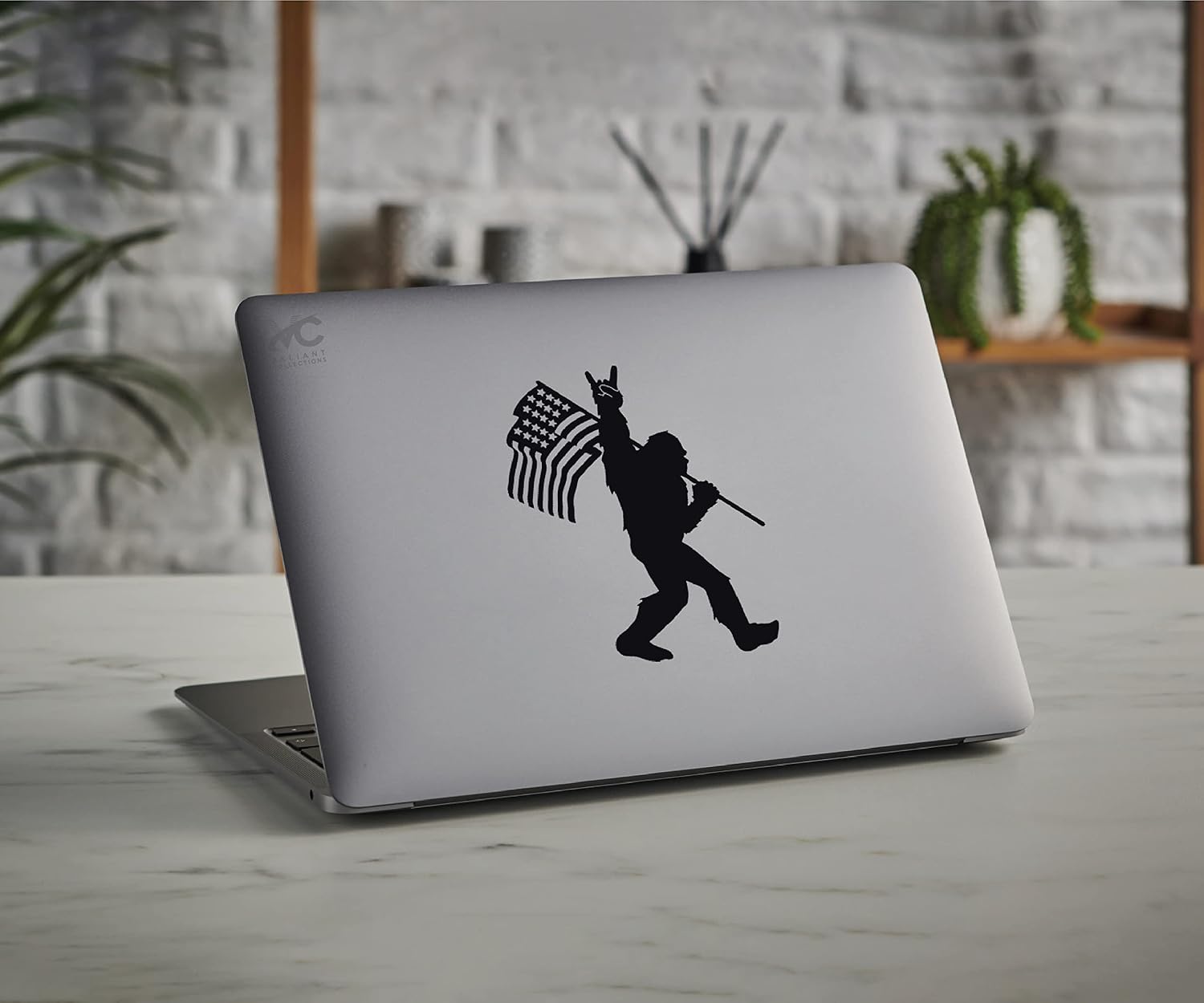 – Big Foot Rock on American Flag Sticker – Vinyl Sticker for Car, Truck, and Van – Indoor and Outdoor Use for Wall – Waterproof Decal for Laptop and Watercooler – VC 441 (Black)