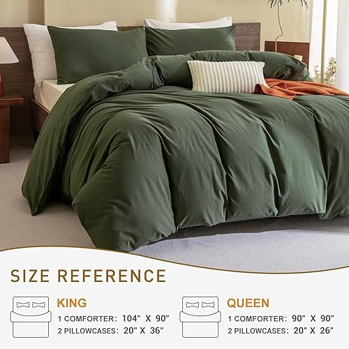 Miniatura 7 de CozyTide Juego de edredón tamaño Queen, color verde oliva, 100% algodón, suave, color verde oscuro, juego de ropa de cama y colecciones de 3 piezas,
