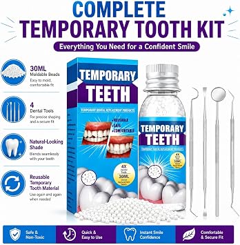 Tooth Repair Kit Moldable False Teeth Beads for Missing Teeth | DIY Temporary Tooth Filling Kit for Daily Smile Confidence | Natural-Looking Tooth Replacement Beads