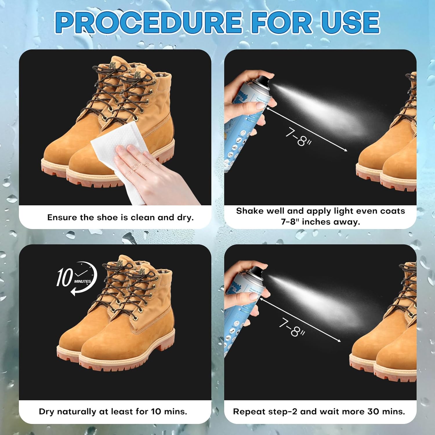 Adhesive Gbye 2 Pack Shoe Protector Spray, Suede Protector Spray, Rain & Stain Waterproof Protection for Shoes, Boots, Handbags, Purses, Suede, Leather, Canvas, Nubuck, Fabric, Nylon, 10.15Oz - Image 3